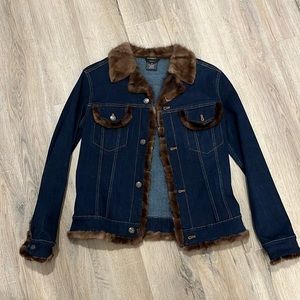 Mink trimmed denim jacket